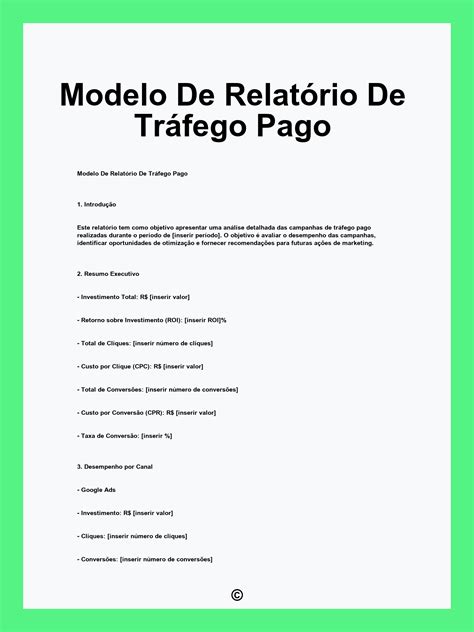 Modelo De Relatório De Tráfego Pago