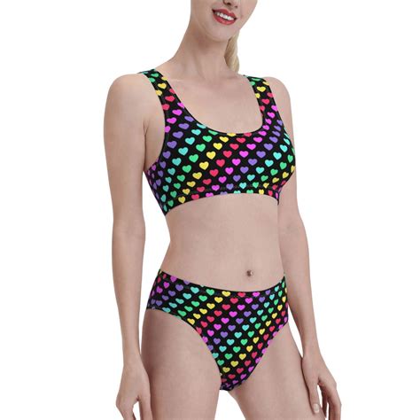 Noikeo Rainbow Hearts Pattern Bikini Set For Women Two Piece Swimsuits Low Rise Bathing Suits