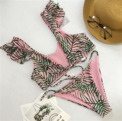 Double Fabric Lady Swimsuit Bamboo Printing Bikini Fission Bind On Luulla