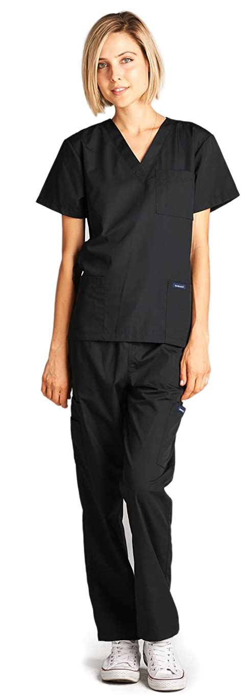 Dagacci Scrubs Medical Uniform Women And Man Scrubs Set Black Size Xx