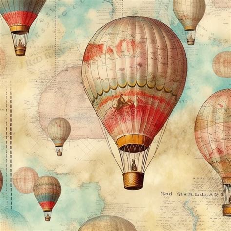 Hot Air Balloon Old Paper Vintage Digital Paper Stock Illustration
