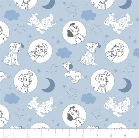 Camelot Fabrics Disney 101 Dalmatians Fabric Time For Bed In Light Blue
