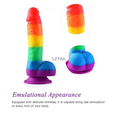8 In Rainbow Pattern Liquid Silicone Realistic Dildo UDATZ