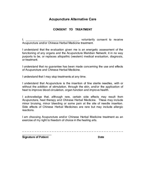 Fillable Online Acupuncture Informed Consent For Treatment Fax Email