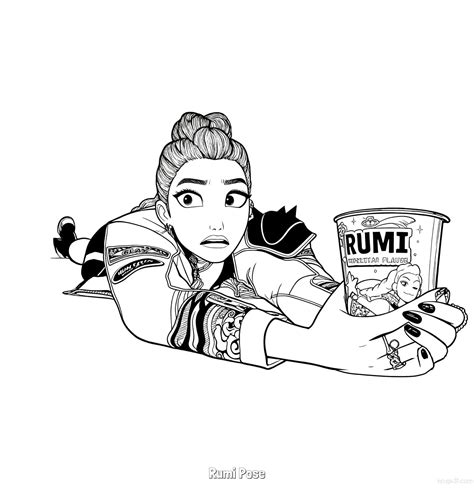 Rumi Pose 2 Coloring Page - Free Printable KPop Demon Hunters PDF