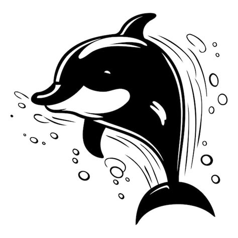 Delfin der aus dem wasser springt schwarz weiß vektorillustration