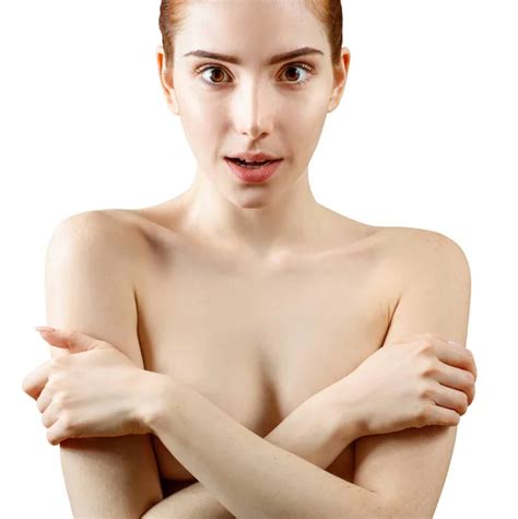 Portrait Of Naked Redhead Woman Covering Breast By Hands Stock Photo Kotin