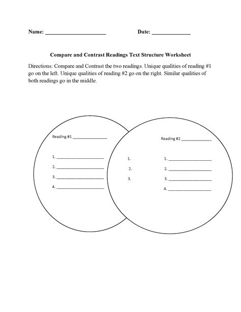 Compare And Contrast Text Worksheets