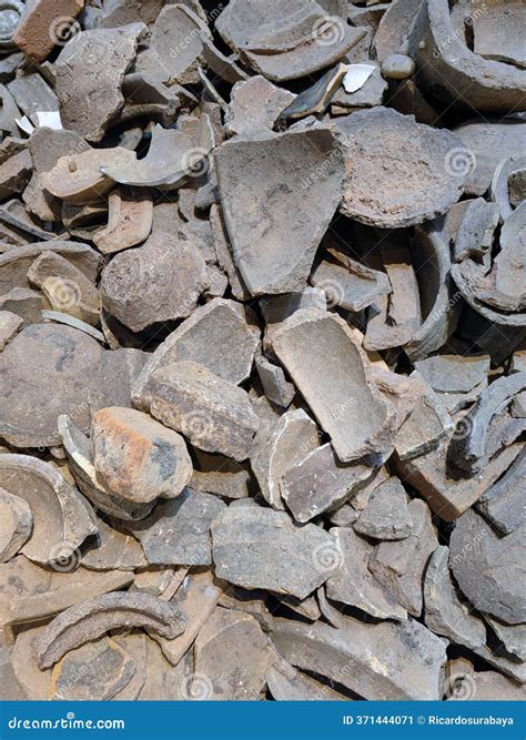 Ancient Pieces Of Terracotta Roof Stacked. Old Type Of Roof Used In