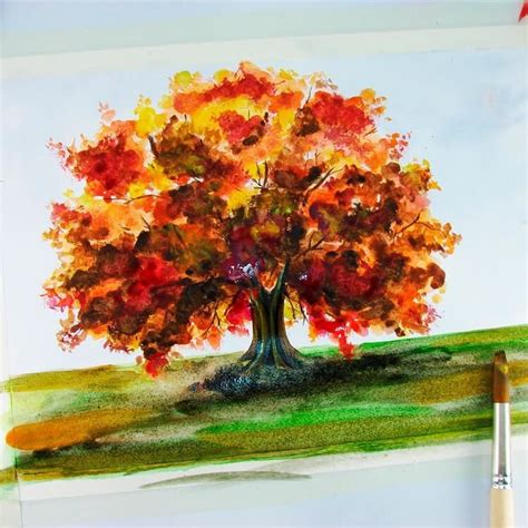 Как нарисовать осеннее дерево красками - 29 фото
