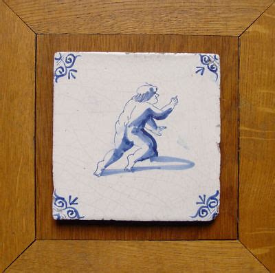 Unusual Dutch Delft Tile Naked Man Th C Person Ebay