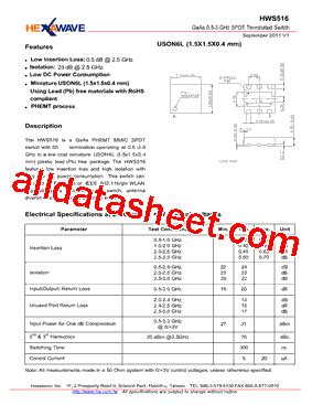 HWS516_V1 Datasheet(PDF) - Hexawave, Inc