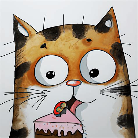 Cute Adorable Cat Eating Cake Watercolor Illustration · Creative Fabrica