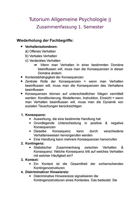 Tutorium Allgemeine Psychologie 2 Zusammenfassung Semester