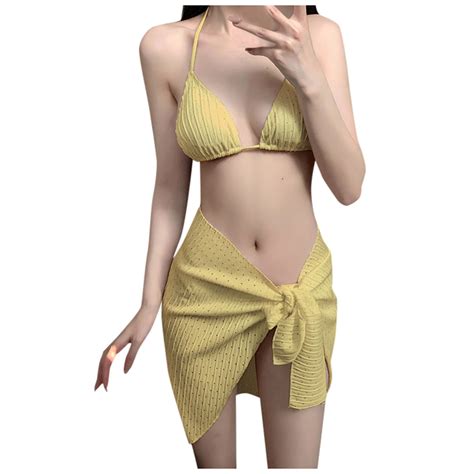 CAIVO Bikini Swimsuit Women Swimwear Sexy Color 3PCS Set Seaside Vacation Hot Spring Swimsuit