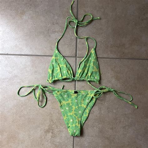 Bright Green Floral Bikini From Urban Depop