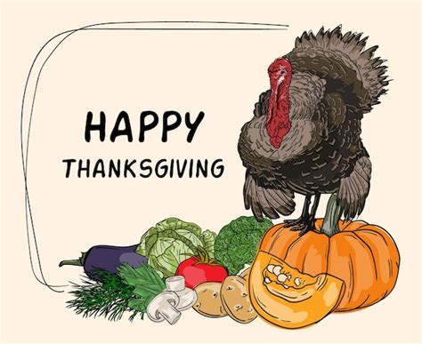 Premium Vector Bright Vector Thanksgiving Card With Turkey And Vegetables