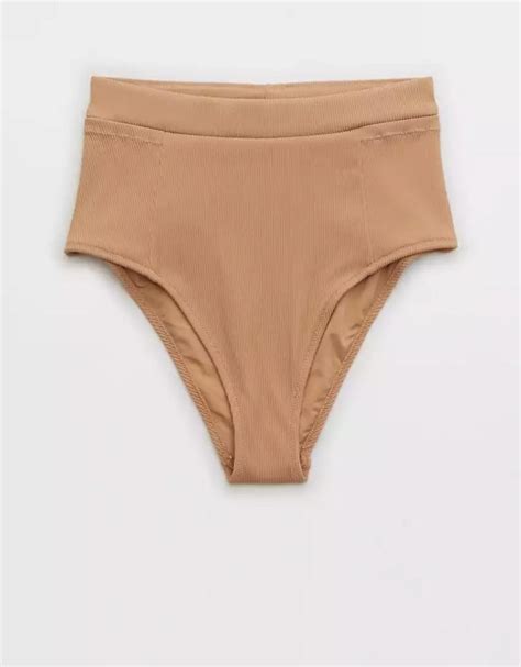 Aerie Ribbed Pocket High Waisted Cheeky Bikini Bottom Fesyen Wanita
