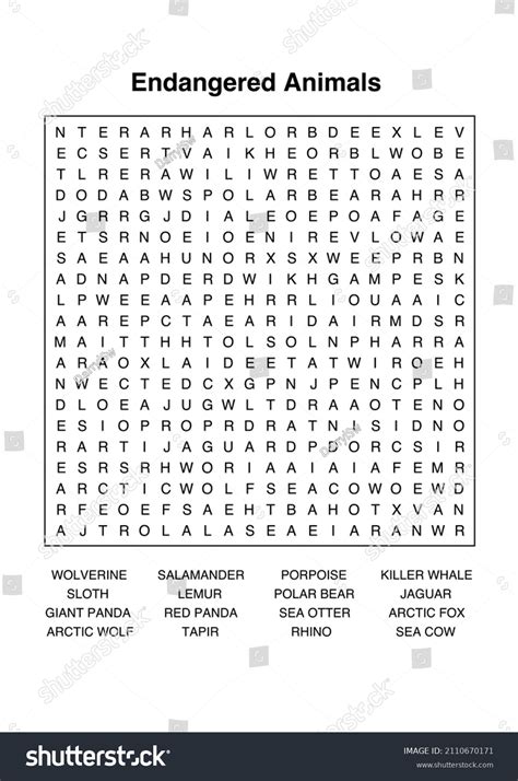 Word Search Puzzle Endangered Animals Stock Vector Royalty Free