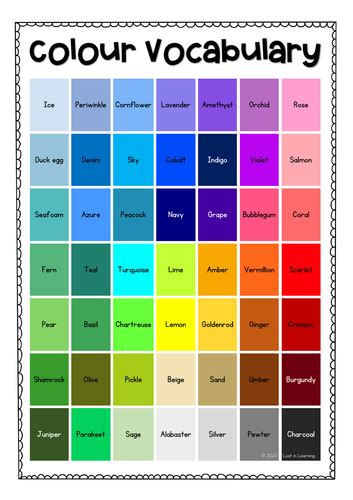 Colour Vocabulary Thesaurus Creative Writing Toolkit Help Sheet Word