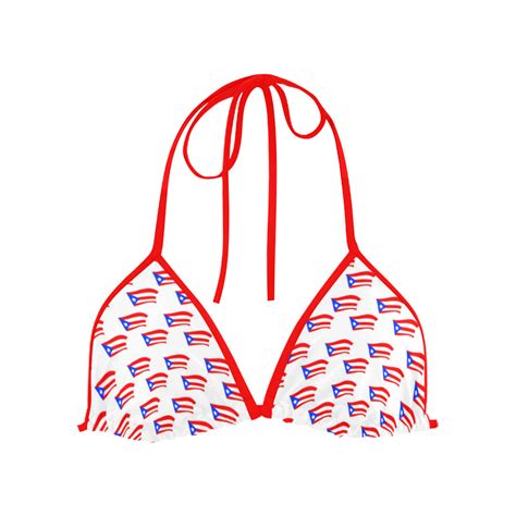 Puerto Rican Flags White Custom Bikini Swimsuit Top Id D