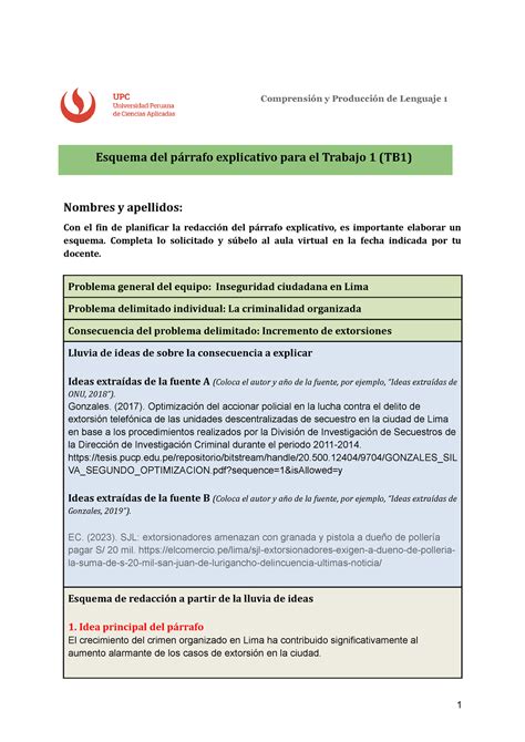 Ficha Individual Para El Esquema Del Tb Comprensi N Y Producci N De