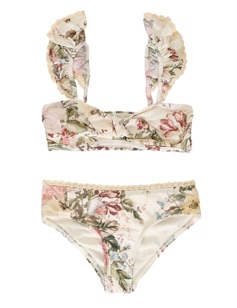 Waverly Trim Frill Bikini Cream Floral Online Zimmermann