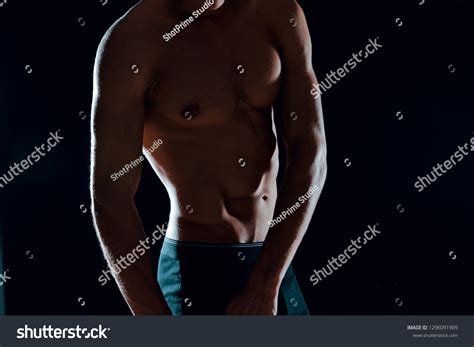 Muscular Nude Male Athlete Muscular Press Stock Photo 1296091909 Shutterstock