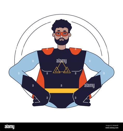 African American Superhero Flat Line Color Vector Character Stock