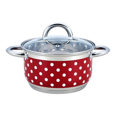 Кастрюля со стеклянной крышкой Agness "горошек" нерж. сталь 4,7 л диам ...