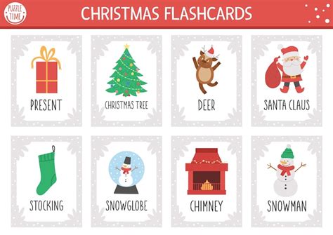 Premium Vector Vector Christmas Flash Cards Set English Language Game