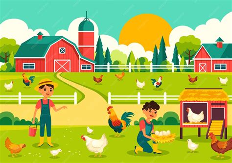 premium vector poultry farm vector illustration  chickens