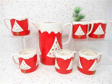 Vintage Capri Christmas Drink Cocoa Set Mug Pitcher Japan Tree Etsy