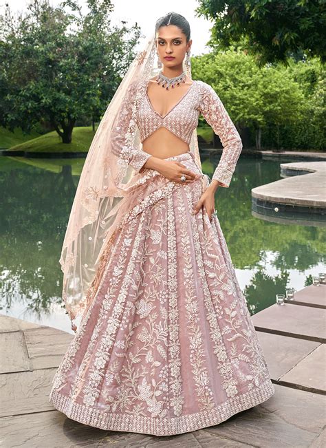 Buy Embroidered Net Lehenga Choli In Nude Online Australia