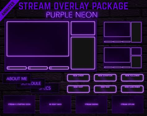 Purple Neon Twitch Overlay Package Minimal Purple Neon Twitch Theme Dreamy Aesthetic Stream