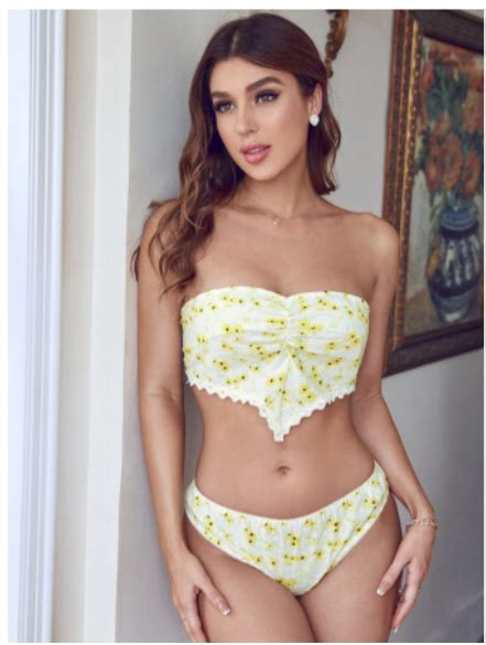 Ditsy Floral Lace Trim Ruched Lingerie Set