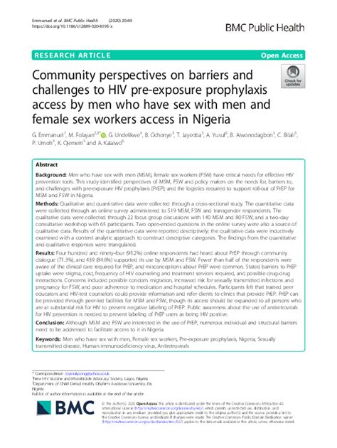 Pdf Community Perspectives On Barriers And Challenges To Hiv Pre Exposure Prophylaxis Access