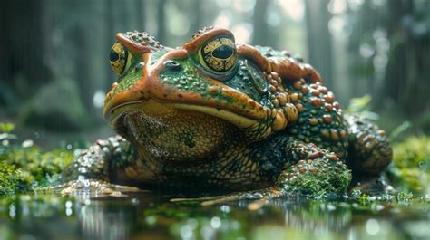 A Frog With A Green Eye And A Red Eye And A Yellow Eye Premium Ai