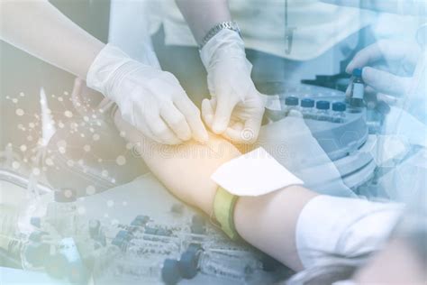 Double Exposure Of Nurse Giving Intravenous Injection With Equipment