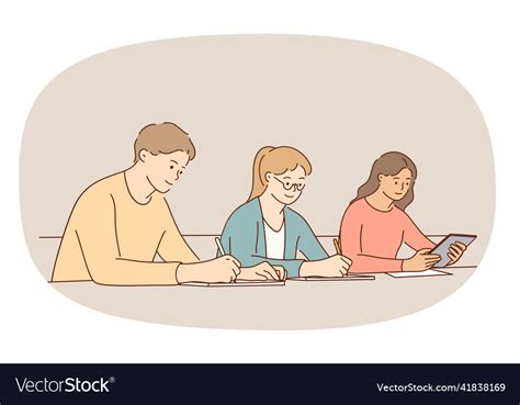 Diverse People Study Together Make Notes Vector Image