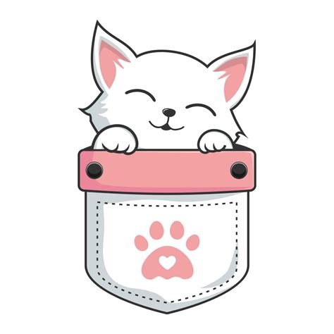 White Cat In Pocket Cartoon Cute White Pussy Cat Hide In Pouch Vector Art At Vecteezy