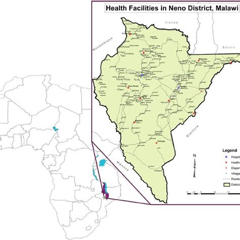 map  neno district republic  malawi  inset picture depicts