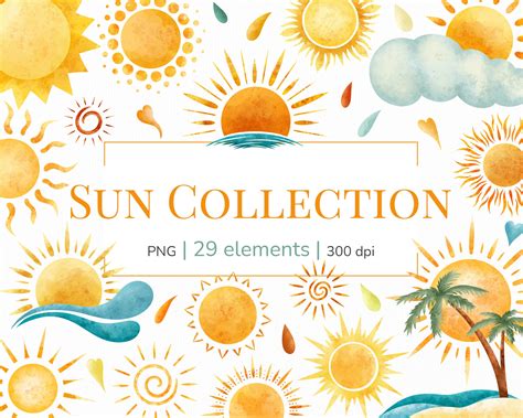 Sun Clipart Summer Clipart Warm Sun Png Clipart Hand Etsy