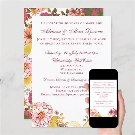 Elegant Burgundy Pink Flowers Vow Renewal Wedding Invitation Zazzle