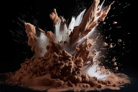Premium Ai Image Explosive Mix Cocoa Powder And Dry Milk Collide On A