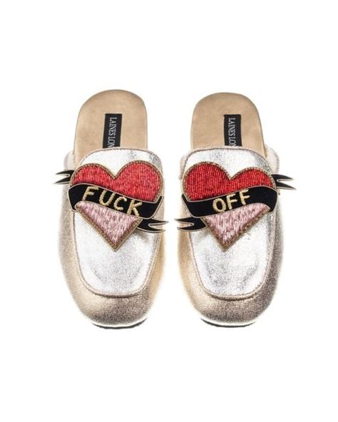 Laines London Classic Mules With Fuck Off Brooches In Metallic Lyst UK