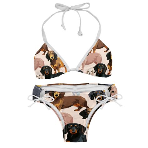 Dachshund Women S Detachable Sponge Adjustable Strap Bikini Set Pack
