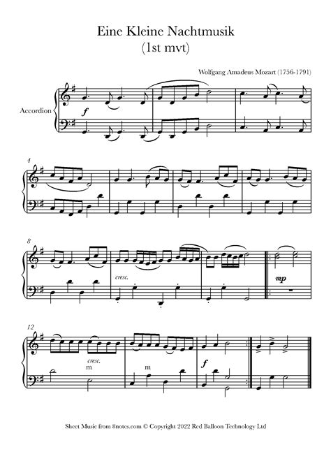 Mozart - Eine Kleine Nachtmusik Sheet music for Accordion - 8notes.com