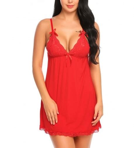 Women Lace Lingerie Sleepwear Full Slip Mini Babydoll Dark Red Cw D Or