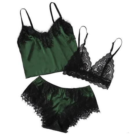 Ensemble de Lingerie sexy trois pièces en dentelle verte XL Vert Cdiscount Prêt à Porter